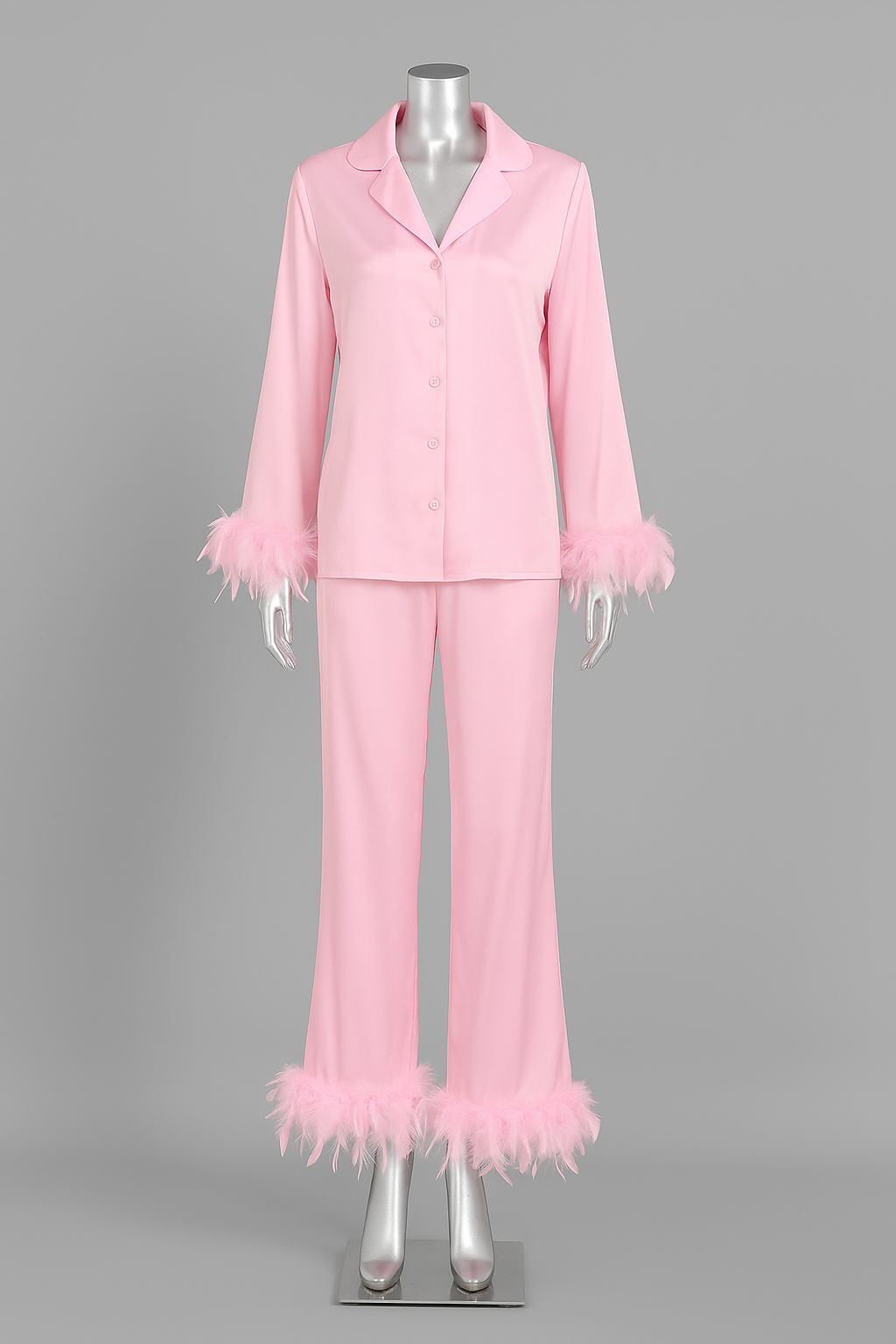 Luxury Satin Feather-Trimmed Pajama Set for Women