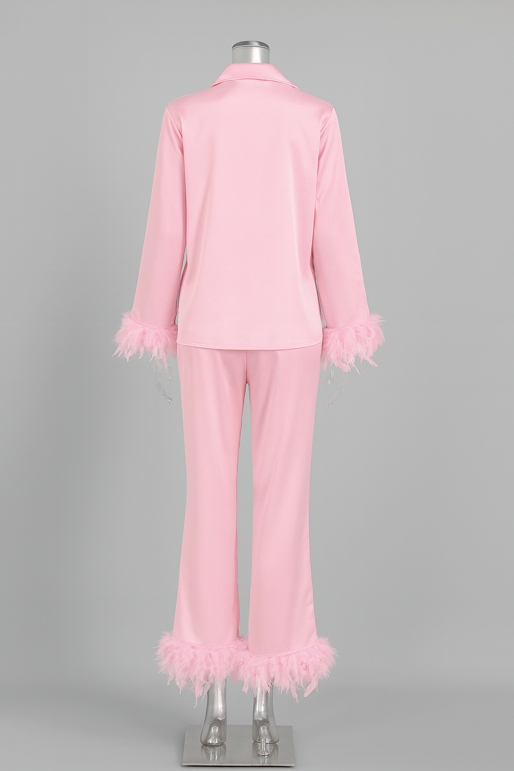 Luxury Satin Feather-Trimmed Pajama Set for Women