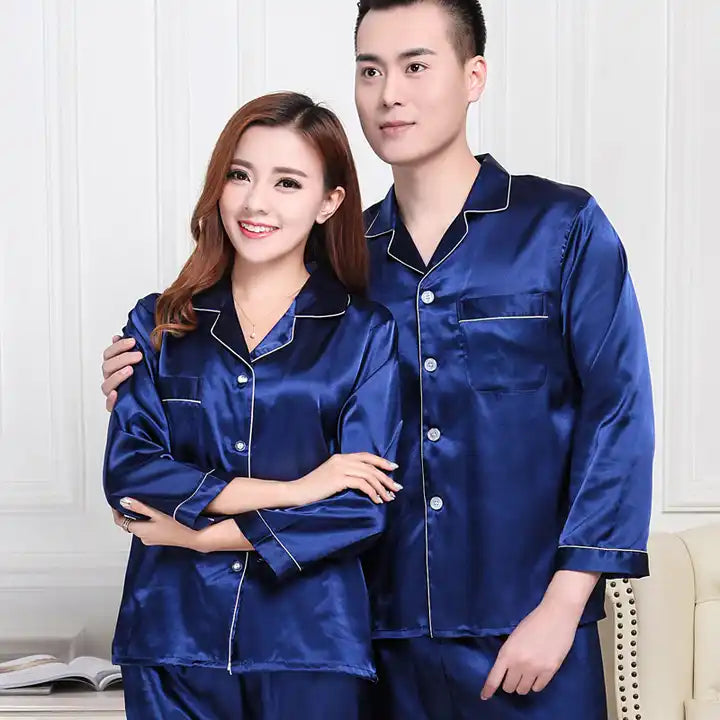 Pajama - Matching Couple Night Dress Silk Satin Sleepwear 2 Set (MEN)