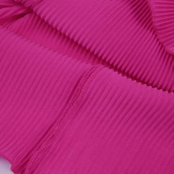 Women’s Pleated Two-Piece Set – Wide-Leg Trousers and Long Sleeve Blouse