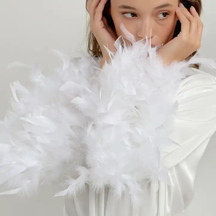 Women’s Satin Feather Robe – Long Sleeve Luxury Sleepwear and Loungewear