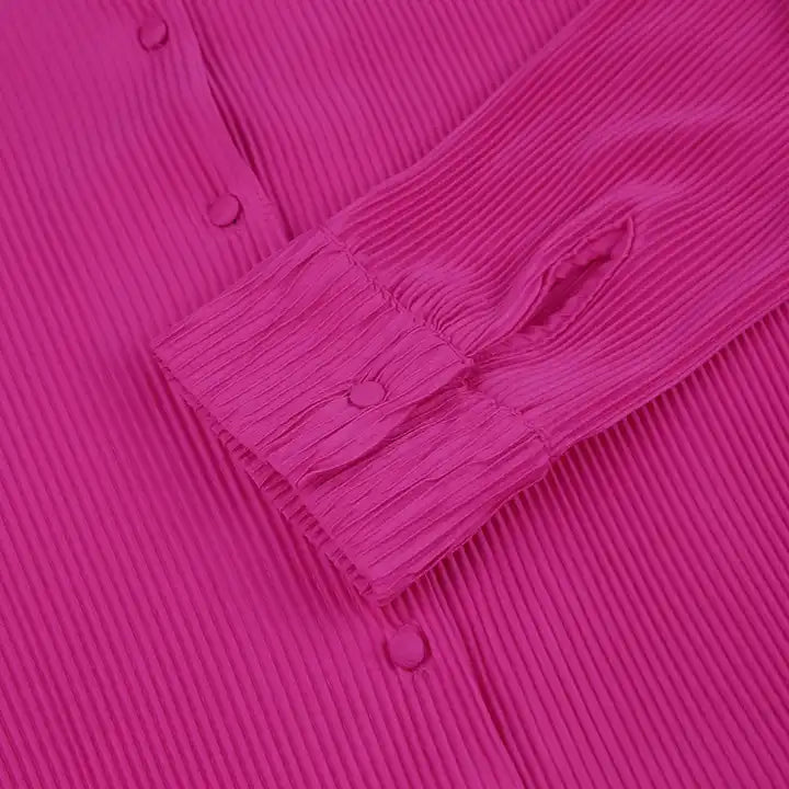 Women’s Pleated Two-Piece Set – Wide-Leg Trousers and Long Sleeve Blouse