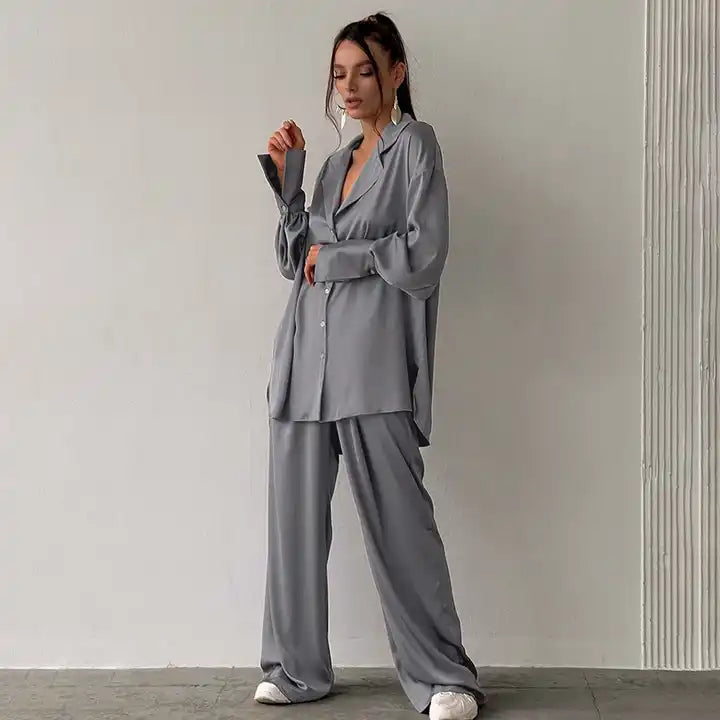 Pajama -  Satin Loose Fit Pajama Set for Women – 2-Piece