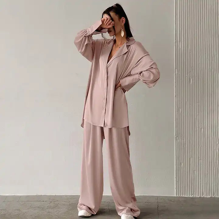 Pajama -  Satin Loose Fit Pajama Set for Women – 2-Piece