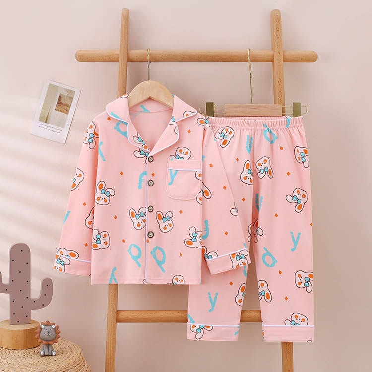 Kids Long Sleeve Cartoon Pajama Set – Soft Cotton Sleepwear for Boys & Girls