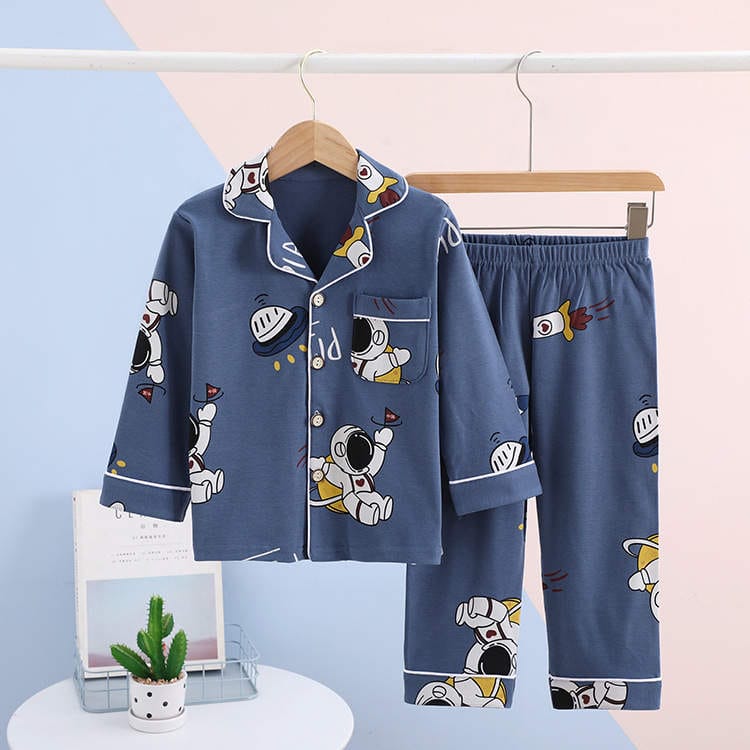 Kids Long Sleeve Cartoon Pajama Set – Soft Cotton Sleepwear for Boys & Girls